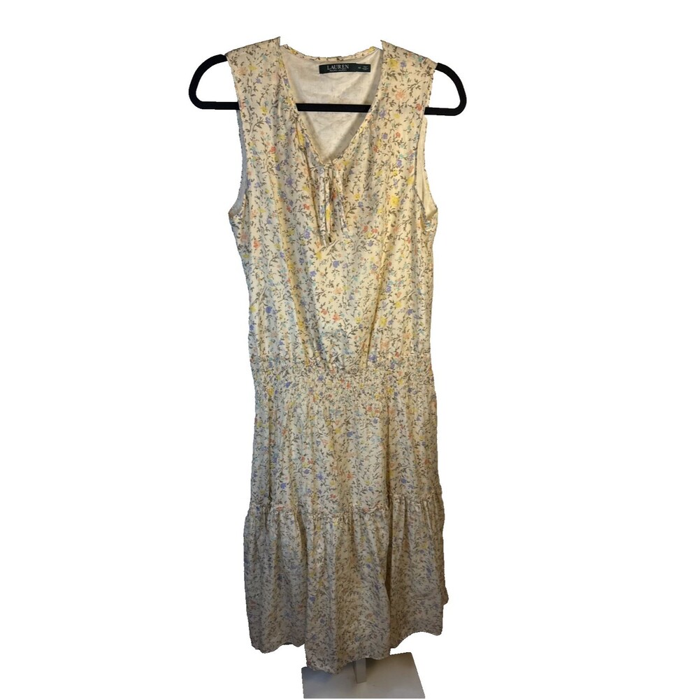 Lauren RL Women’s Floral Midi Dress Sz 10 Cottagecore Prairie Peasant Spring